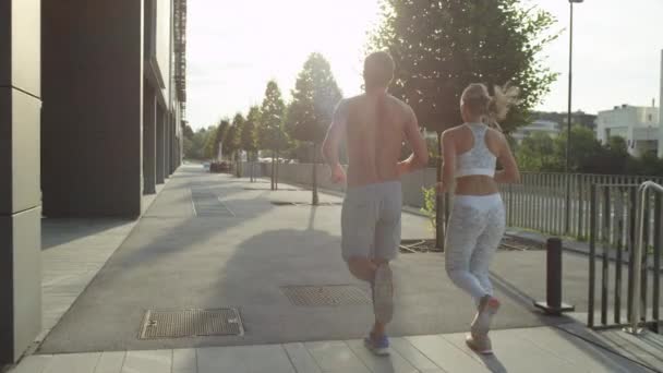 Jeune Couple Caucasien Travaillant Ensemble Dans Les Rues Ensoleillées Ville — Video