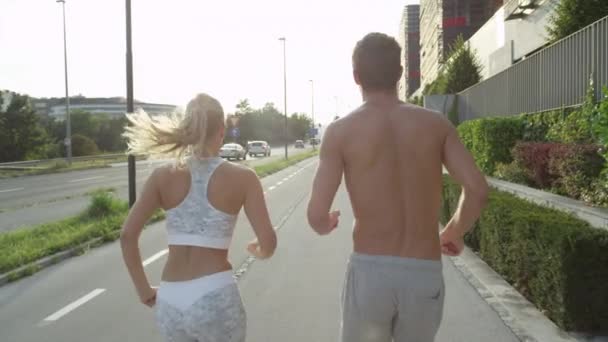 Young Caucasian Couple Working Out Together Sunny City Streets Unrecognizable — Stock Video