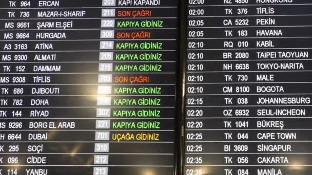 シンガポール 2017年10月 いくつかの飛行機の国際線出発で空港のスケジュールを閉じます 国際航空での飛行機の出発時刻とゲート番号の確認 — ストック動画