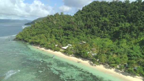 Aerial Costa Tirar Fôlego Ilha Fiji Povoada Por Pequenas Casas — Vídeo de Stock
