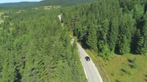 Aerial Carro Preto Suv Dirigindo Longo Estrada Rural Vazia Paisagem — Vídeo de Stock