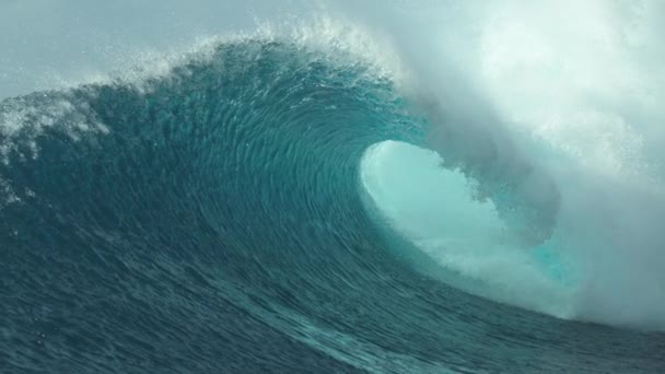 Slow Motion Close Okyanus Suyunun Cam Damlacıkları Teahupoo Tahiti Deki — Stok video