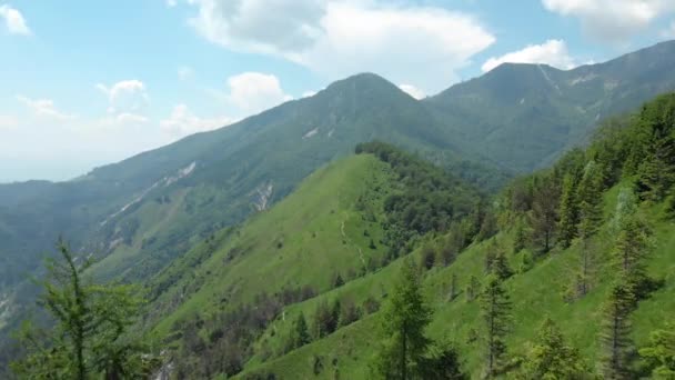 Aerial Εκπληκτική Βολή Καταπράσινων Λόφων Και Βουνά Που Κόβουν Την — Αρχείο Βίντεο