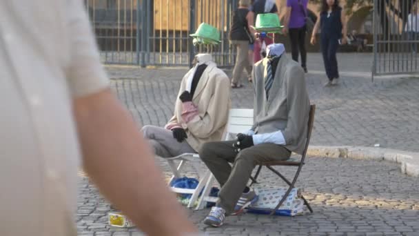 Roma Itália Setembro 2017 Low Motion Dois Artistas Rua Engraçados — Vídeo de Stock