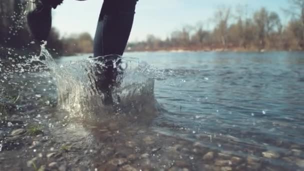 Slow Motion Low Angle Playful Girl Enjoying Warm Autumn Day — Stock Video