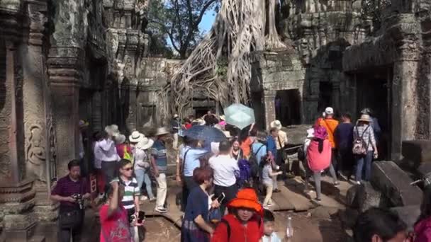 Angkor Wat, Kambodža, duben 2017: neuvěřitelné zástupy asijských turistů zaujímají rozpadající se zbytky starověkých buddhistických chrámů v Kambodži. Masový turismus zpomaluje zachování kulturního dědictví.