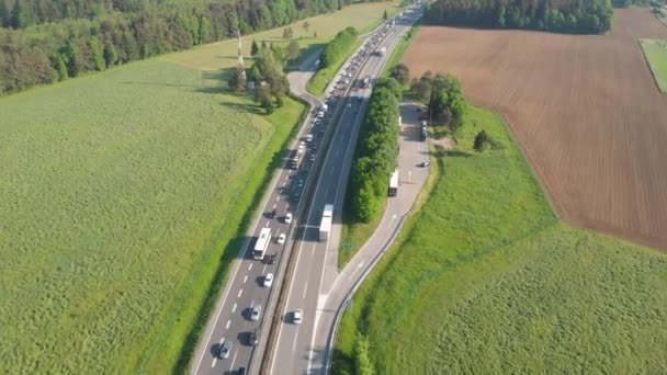 Aerial Flying Traffic Stuck Bad Congestion Peak Summer Rush Hour — Stock Video