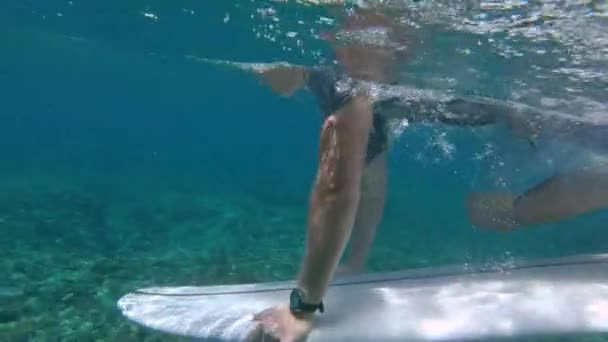 Slow Motion Onderwater Close Fit Kaukasische Man Geweldige Zomer Vakantie — Stockvideo