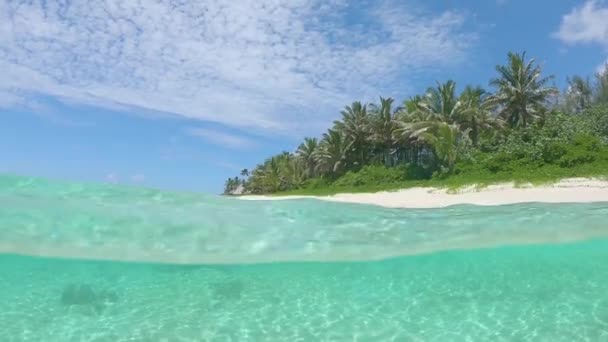 Half Underwater Amazing Glassy Water Splashes Camera Filming Empty Tropical — Stock Video