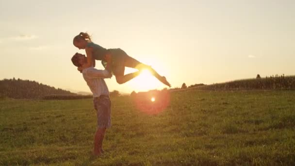 Slow Motion Lens Flare Copy Space Strong Boyfriend Elegantly Lifts — Stock Video