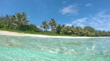 Yavaş Hareket, Yarım Sualtı: Uzak tropik adada popüler beyaz kum plaj camsı okyanus suyu ve yemyeşil palmiye ağaçlarının çarpıcı görünümüne rağmen turistik düşük sezon boyunca boş bırakılır.
