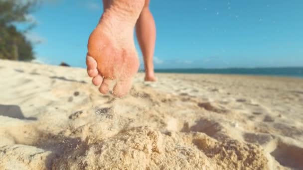 Slow Motion Låg Vinkel Närbild Dof Små Korn Sand Flyga — Stockvideo