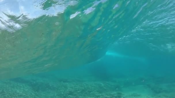 Yavaş Hareket Sualtı Boş Varil Dalga Güneşli Pasifik Güzel Resif — Stok video