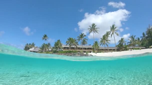 Half Underwater Wooden Oceanfront Resort Looking Empty Tropical White Sand — Stock Video