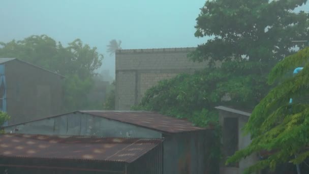 FECHAR-SE: Tempestade tropical pune pequena aldeia em Maldivas durante estação chuvosa . — Vídeo de Stock