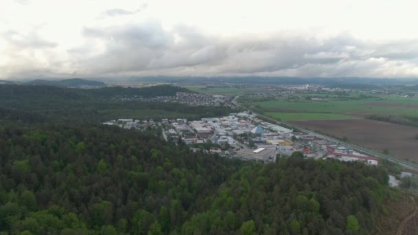 AERIAL Cinematic shot of the long-sprawling suburbs of Ljubljana on a cloudy day — Stock Video