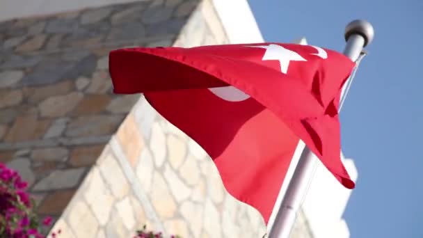 Bandera Turquía Desarrolla Viento — Vídeos de Stock