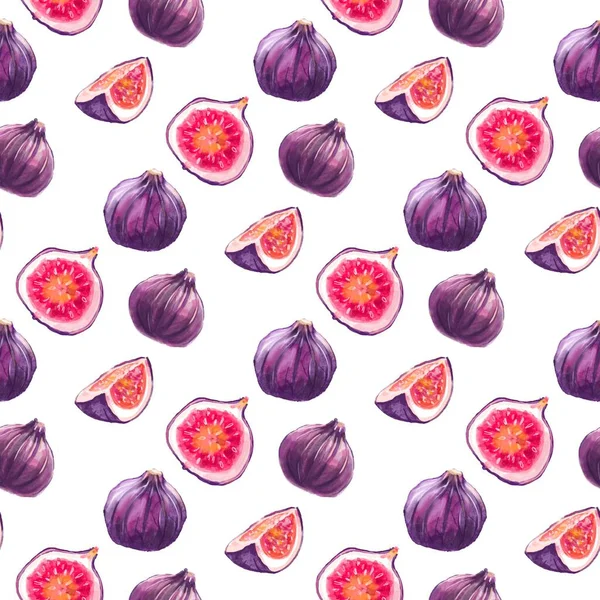 Patrones Acuarela Con Higos Frutas Color Púrpura Higo Sobre Fondo — Foto de Stock