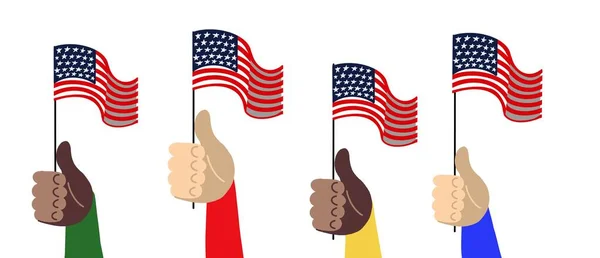 Amerikanska Flaggor Vit Bakgrund Usa Patriotisk Illustration Usa Flagga Handen — Stockfoto