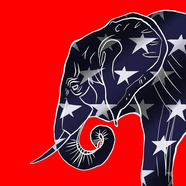 Ritad Elefant Röd Bakgrund Val 2020 Republikanskt Parti Flagga Usa — Stockfoto