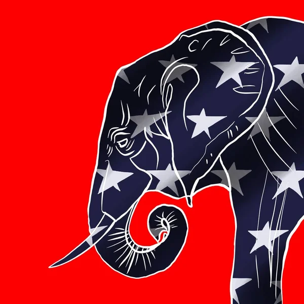 Éléphant Dessiné Sur Fond Rouge Elections 2020 Parti Républicain Drapeau — Photo