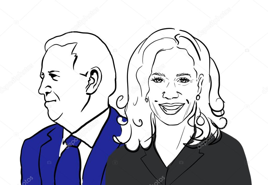September 20 2020 illustration of American president and Vice President candidate with 2020 election. Democrat Jo Biden and Kamala Harris