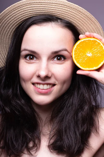 Beautiful Young Girl Oranges Hat — Stock Photo, Image