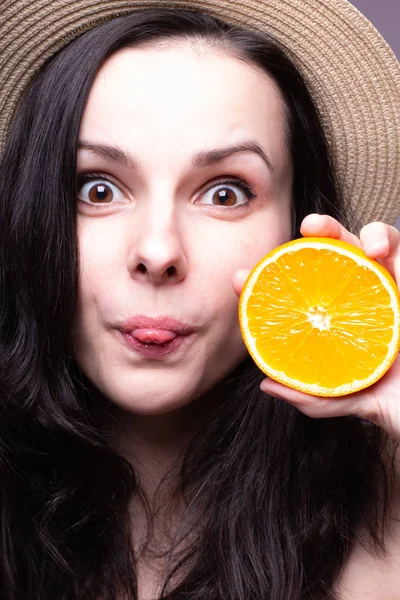 portakal, şapka ile güzel genç kız