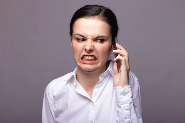 Girl White Shirt Communicates Phone Royalty Free Stock Images