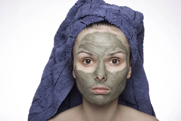 Young Woman Towel Her Head Mask Her Face — Stock Photo, Image