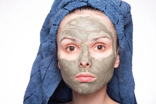 Young Woman Towel Her Head Mask Her Face — Stock Photo, Image