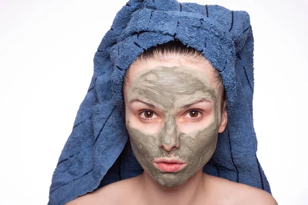 Young Woman Towel Her Head Mask Her Face — Stock Photo, Image