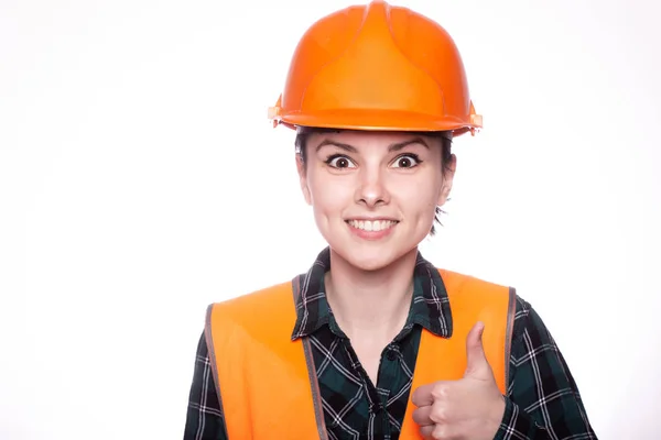 Young Woman Builder Hard Hat — Stock Photo, Image
