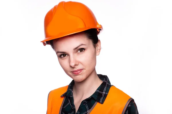 Junge Bauarbeiterin Mit Schwerem Hut — Stockfoto