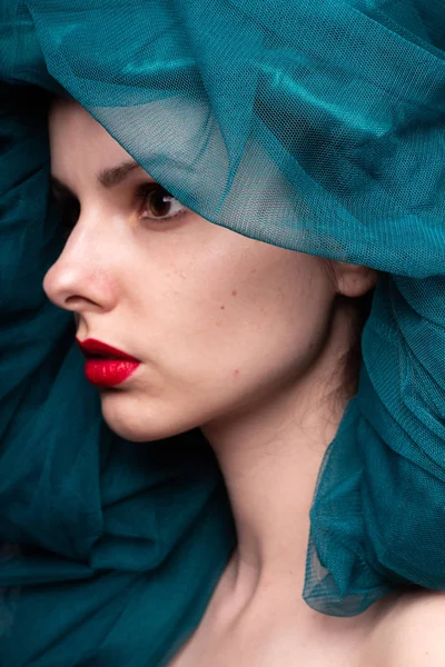 Young Woman Red Lipstick Her Lips — Stock Photo, Image