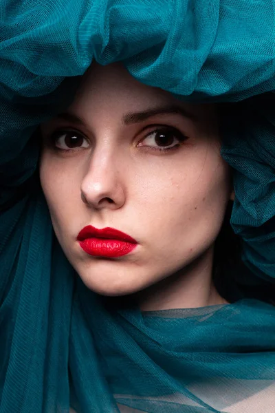 Young Woman Red Lipstick Her Lips — Stock Photo, Image