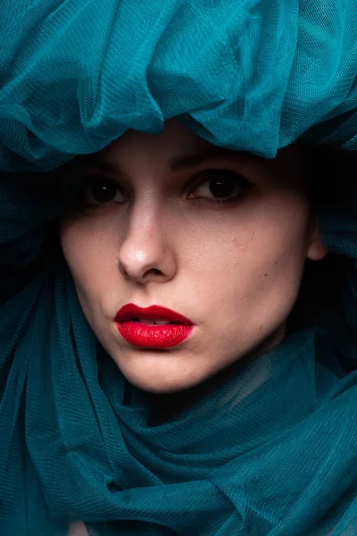 Young Woman Red Lipstick Her Lips — Stock Photo, Image