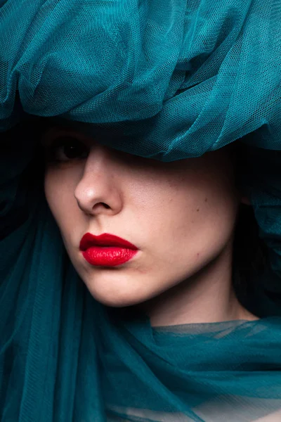 Young Woman Red Lipstick Her Lips — Stock Photo, Image