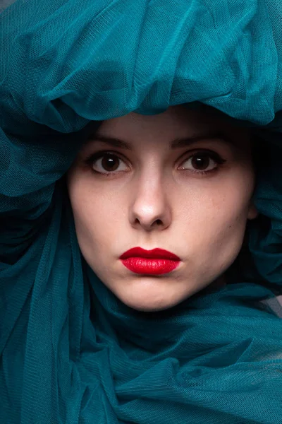 Young Woman Red Lipstick Her Lips — Stock Photo, Image