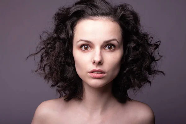 Beautiful Young Curly Girl Close Portrait Stock Photo