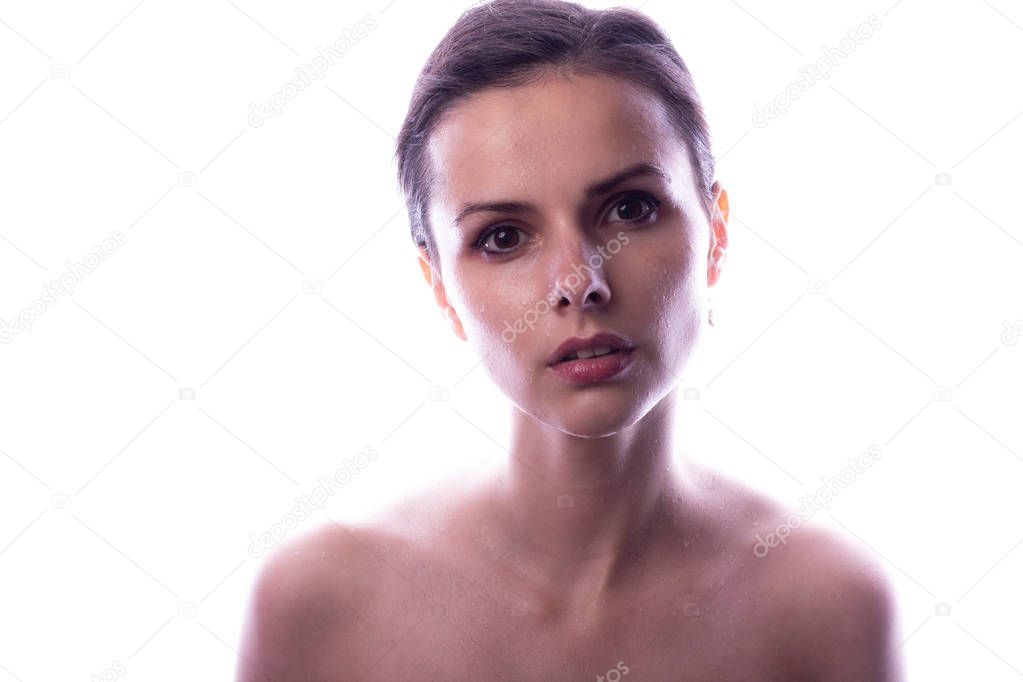 beautiful young girl portrait, white background