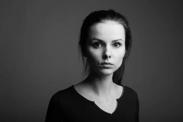 stock image beautiful young girl black and white portrait