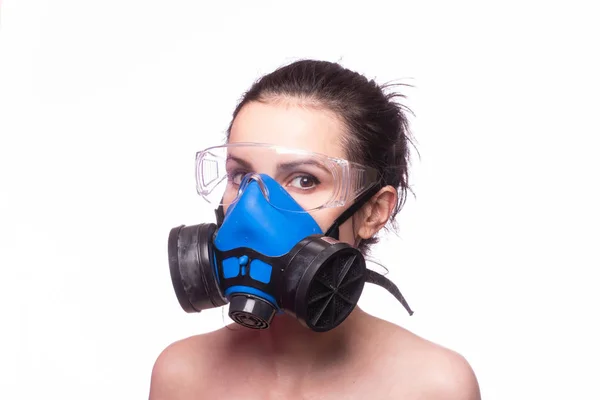 Beautiful Young Girl Respiratory Mask — Stock Photo, Image