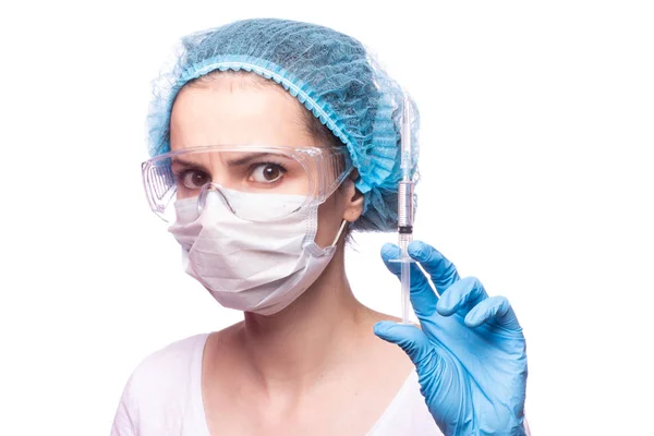 Beautiful Young Girl Holding Syringe — Stock Photo, Image