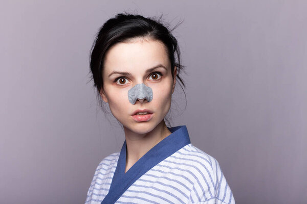 woman, nose sticker, skin care at home