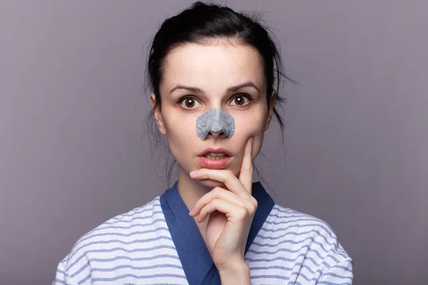 Mulher Adesivo Nasal Cuidados Com Pele Casa — Fotografia de Stock