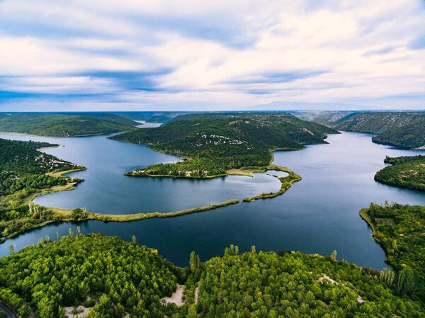 Aerial Photo of Krka National Park in autumn, Croatia.