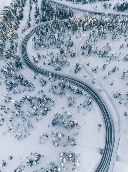 Légi Felvétel Téli Erdő Hóval Madártávlatból Lappföld Finnország — Stock Fotó