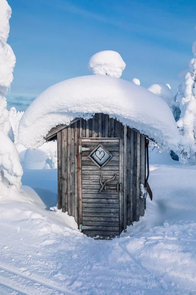 Old Rustic Wooden Hut Winter Snowy Forest Finland Lapland — Stock Photo, Image