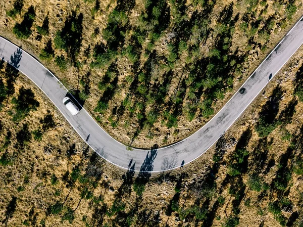 Εναέρια Άποψη Από Πάνω Του Ένα Αγροτικό Τοπίο Δρόμο Καμπύλες — Φωτογραφία Αρχείου